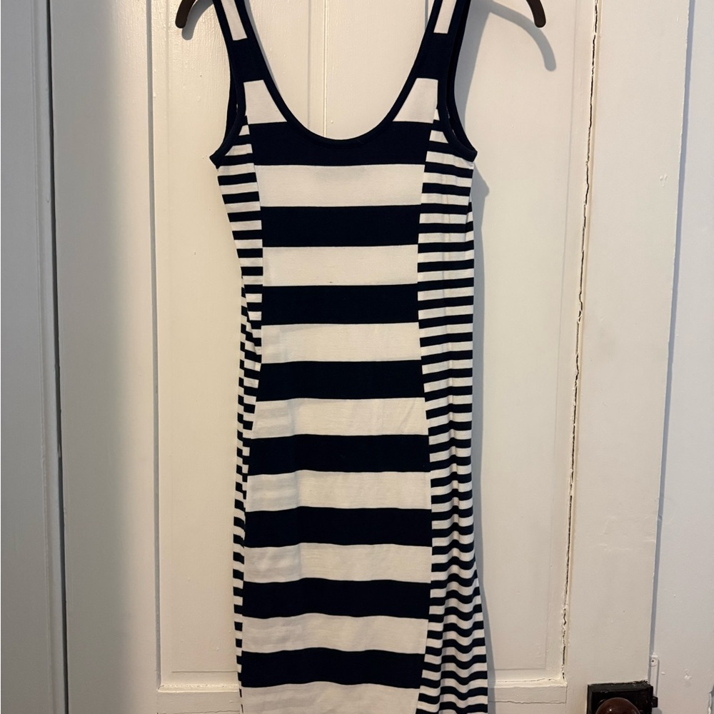 Striped Sleeveless Dress - Navy and White